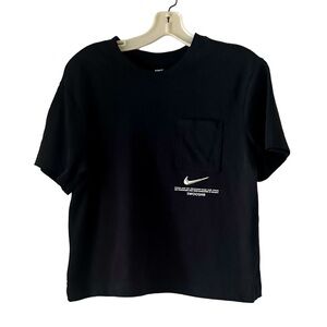 Nike Women's Sportswear Swoosh T-Shirt Black 👚  Short Sleeve Cotton 100% Size S